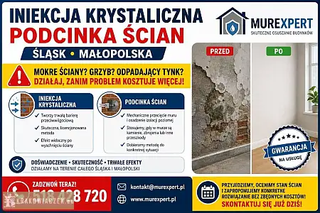 Osuszanie i izolowanie fundamentów - iniekcja krystaliczna i podcinanie ścian Śląsk, Małopolska - WARSZAWIAK.EU
