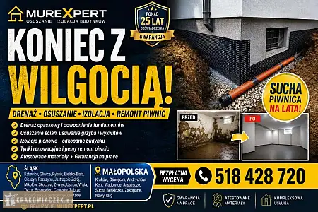 Drenaż fundamentów, osuszanie, izolacja, remonty piwnic Śląsk / Małopolska - WARSZAWIAK.EU