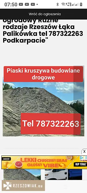 Żwir drenarski piasek płukany piasek zułty kruszywa kamień Rzeszów Zaczernie tel 787322263 - Zdjęcie 2 - WARSZAWIAK.EU