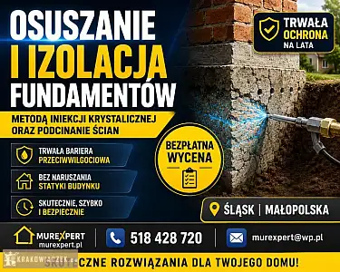Osuszanie budynków, izolacja fundamentów, iniekcja krystaliczna, podcinanie ścian Małopolska/ Śląsk - Zdjęcie 3 - WARSZAWIAK.EU