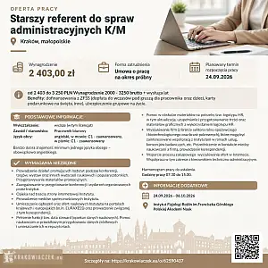 [ePraca] Starszy referent do spraw administracyjnych K/M - WARSZAWIAK.EU