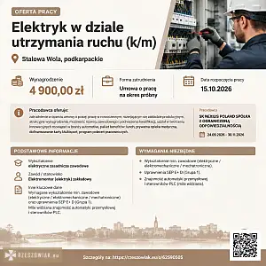 [ePraca] Elektryk w dziale utrzymania ruchu (k/m) - WARSZAWIAK.EU